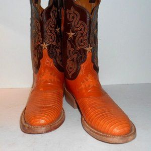 10 B Lucchese 2000 Lone Star Orange & Brown Lizard Leather Sole Boots Women's